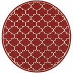 HomeRoots Polypropylene 8’ Round Red and Ivory Trellis Indoor Outdoor Area Rug