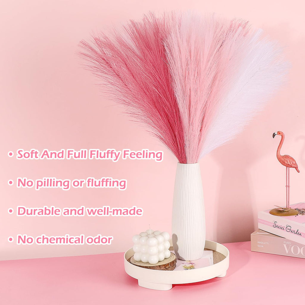 Septcat 30 Pcs Pampas Grass Pink White Decor 21.7'' Fluffy Faux Short Pampas Grass Artificial Small Pompas Grass Flower Vase Fil