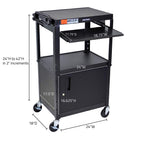 LUXOR AVJ42KBC Adjustable Steel A/V Cart - Cabinet with Pullout Trays