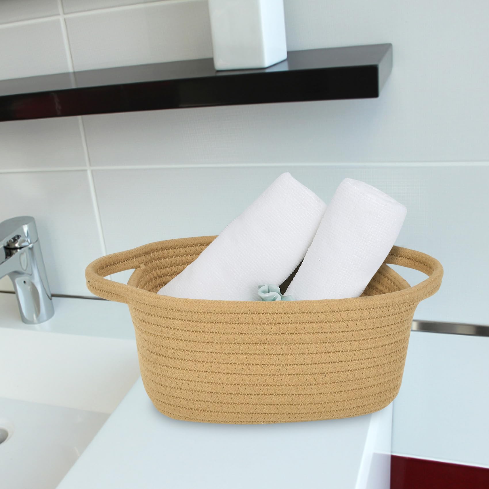 Abenkle Small Storage Basket, Cotton Mini Baby Basket, Cute Tiny Cotton Rope Woven Basket,Shelf Basket, Boho Decorative Toy Dog