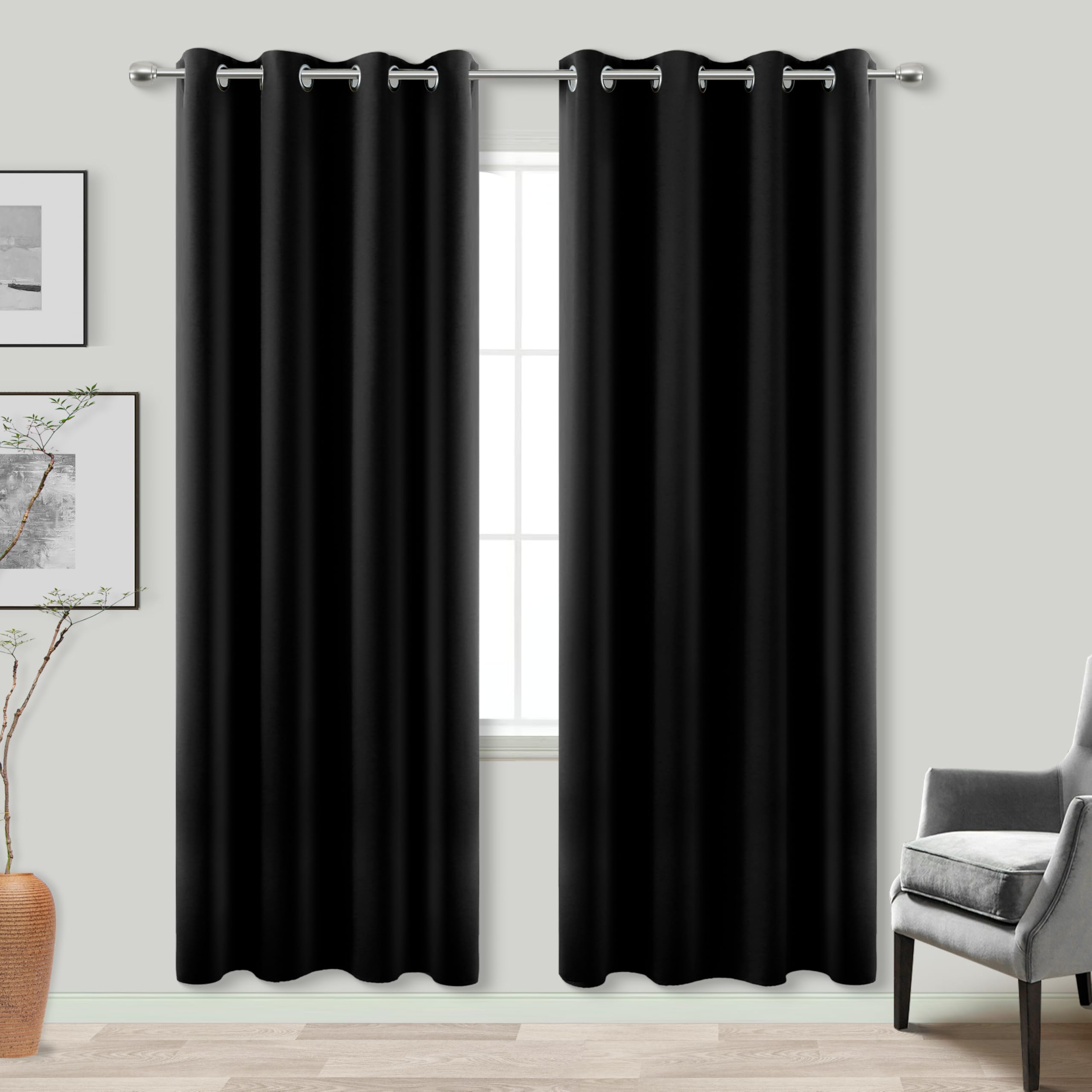 Koufall Closet Door Curtain Without Door,Insulated Thermal 78 Inch Long Black Pleated Curtains Alternative To Accordion Door