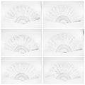 12 Pc Mix Spanish Style White and Silver Glitter Floral Pattern Folding Fan for Wedding Party Decor/Sweet 15 favors/Dancing Hand