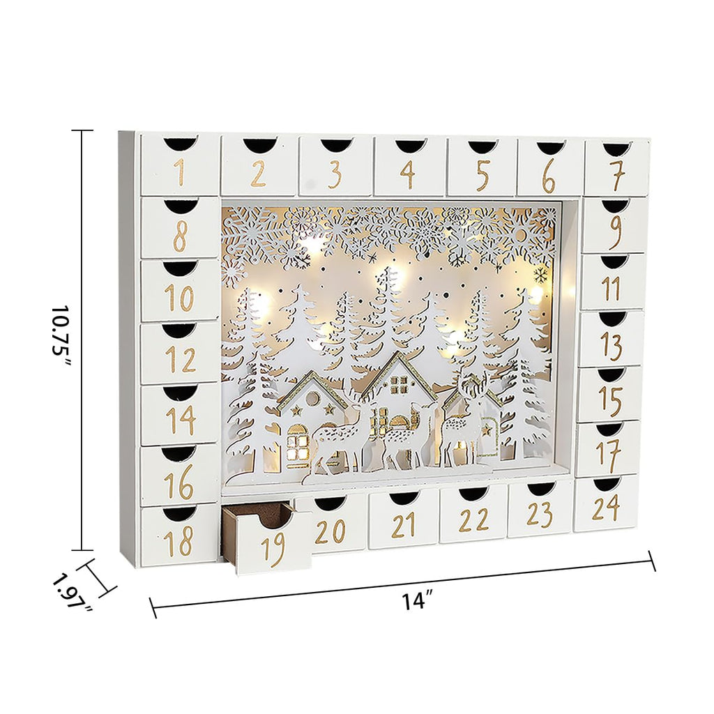 Pioneer-Effort Christmas Wooden Advent Calendar With 24 Drawers To Fill Small Gifts Christmas Scene With Led Lights Countdown To