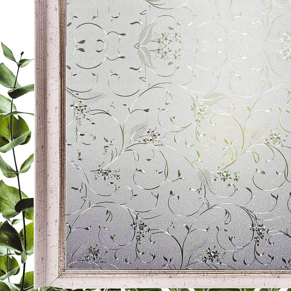 Hoonng Window Privacy Film for Glass, Coral Vine Removable Static Film, 35.4x118.1 Inch