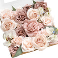 Lings Moment Dusty Rose Artificial Flowers and Greenery Combo Box Set,Real Touch Rose and Lifelike Greenery Leaves for DIY Wedd