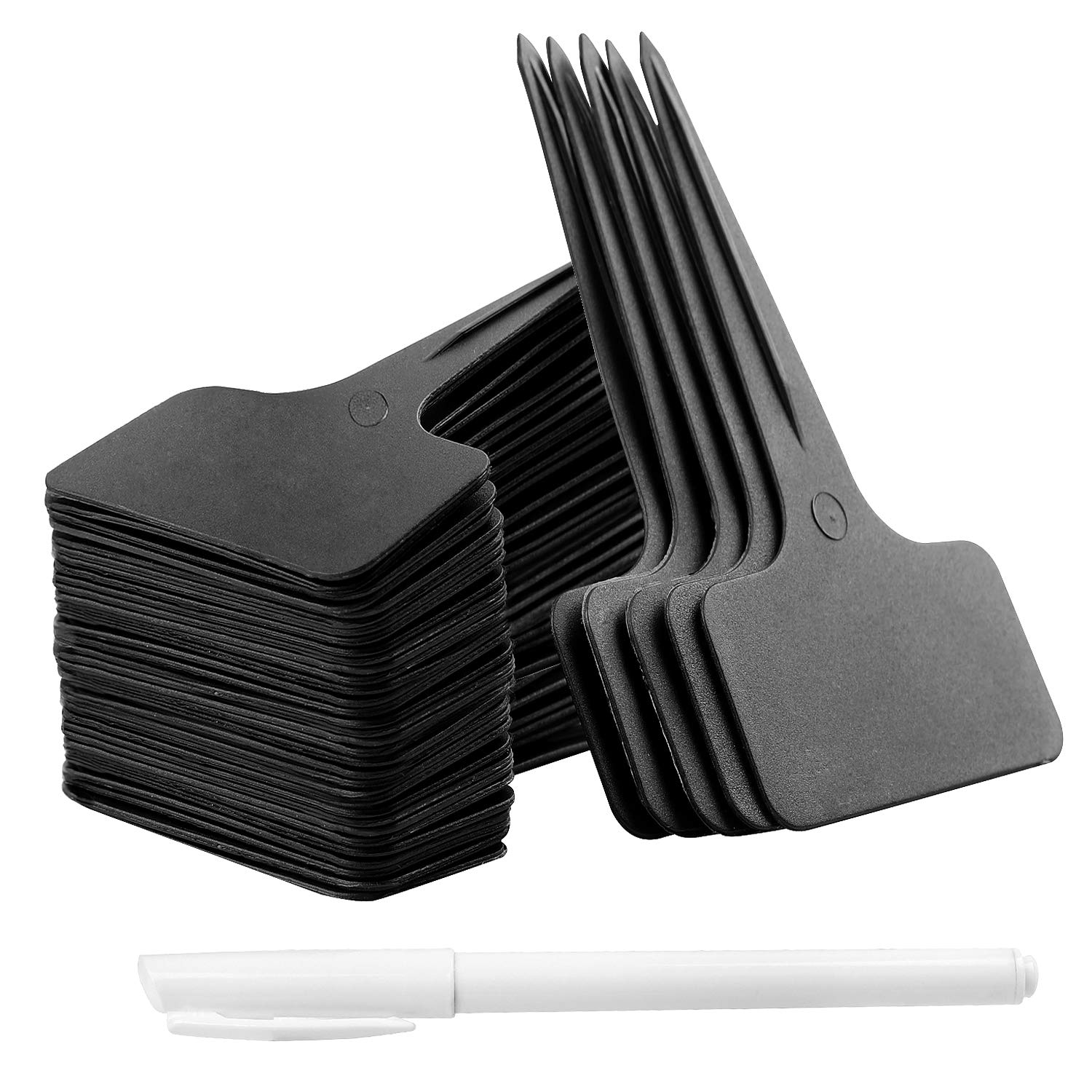 Whaline 100 Pcs Plastic Plant Labels Black T-Type Garden Stake Tags Waterproof Plant Markers Reusable Plant Signs For Outdoor In