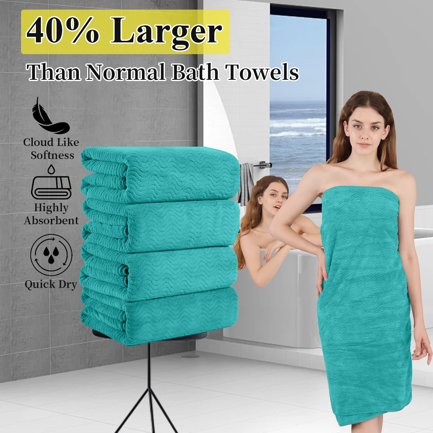 8 Piece Bathroom Towel Set |2 Jumbo Oversized Bath Sheet,2 Hand Towels,4 Washcloths| Extra Large Bath Sheet Soft Towel Set For B