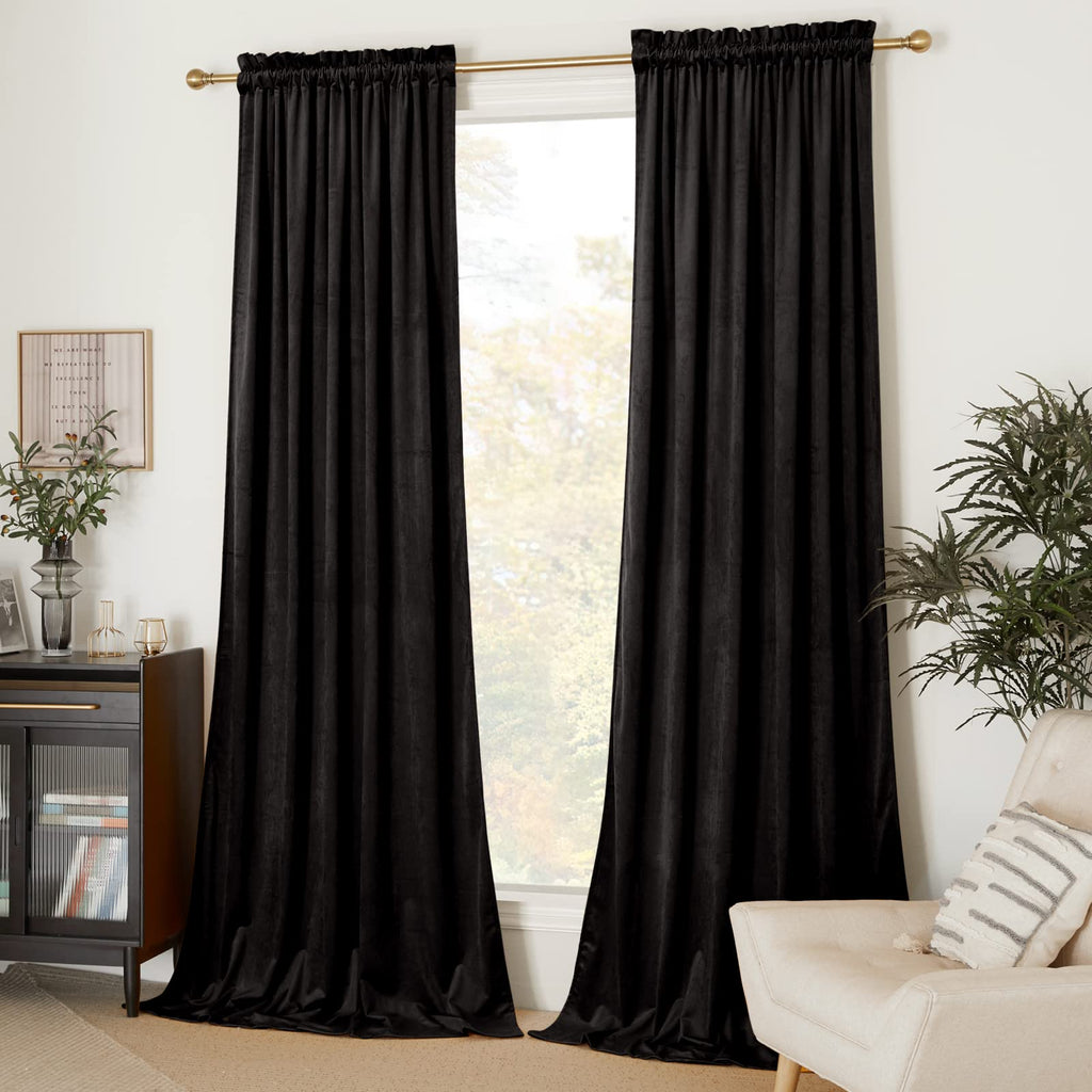 Nicetown Halloween Black Velvet Curtains 90 Inches Long 2 Panels Set (52-Inch Wide), Thermal Insulated Sound Reducing Blackout C