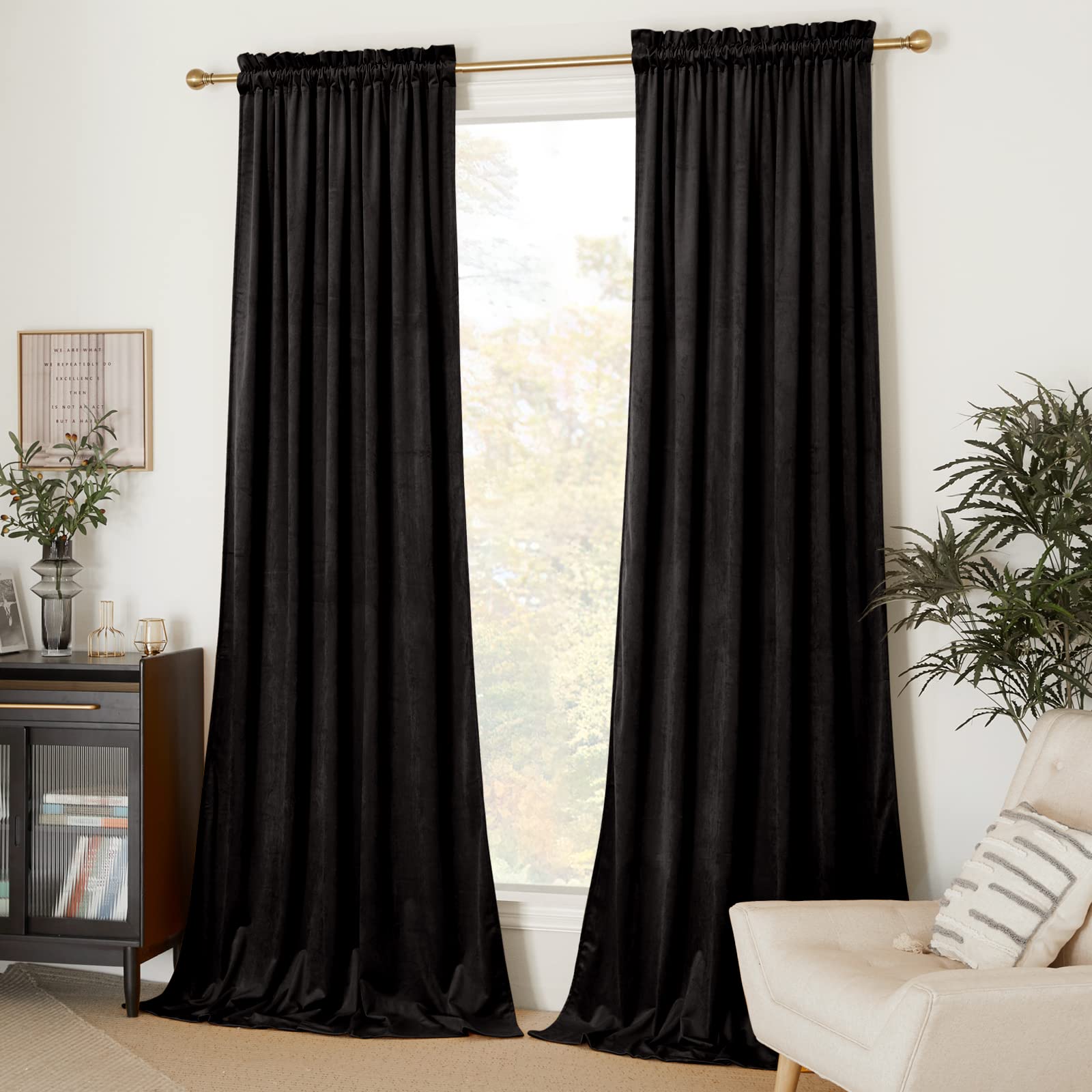 Nicetown Halloween Black Velvet Curtains 90 Inches Long 2 Panels Set (52-Inch Wide), Thermal Insulated Sound Reducing Blackout C