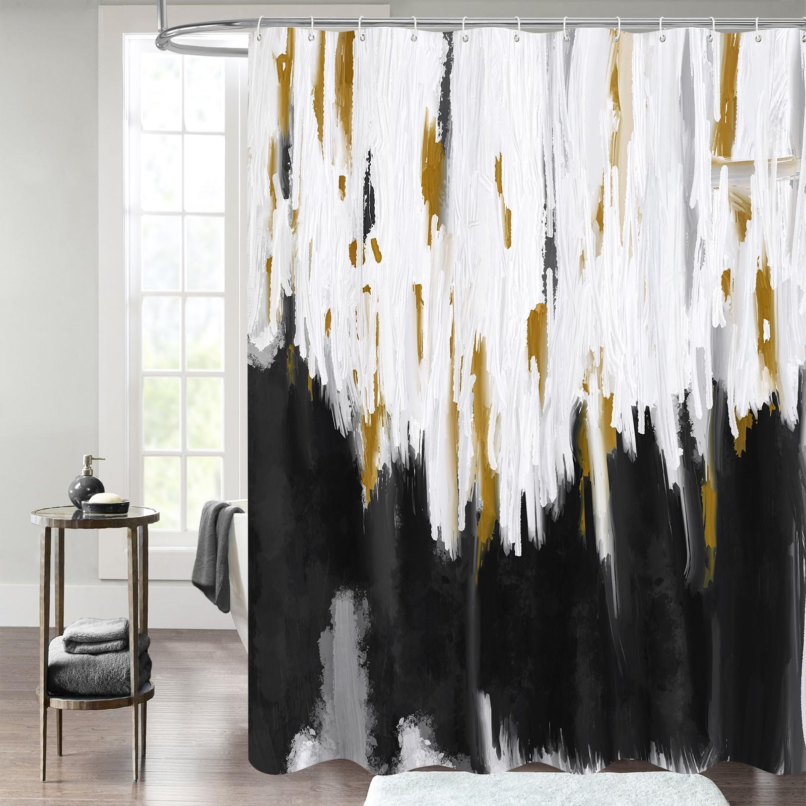 Mitovilla Black Long Shower Curtain 72 X 78, Abstract 78 Inch Long Fabric Shower Curtain For Chic Vintage Bathroom Decor, Graffi