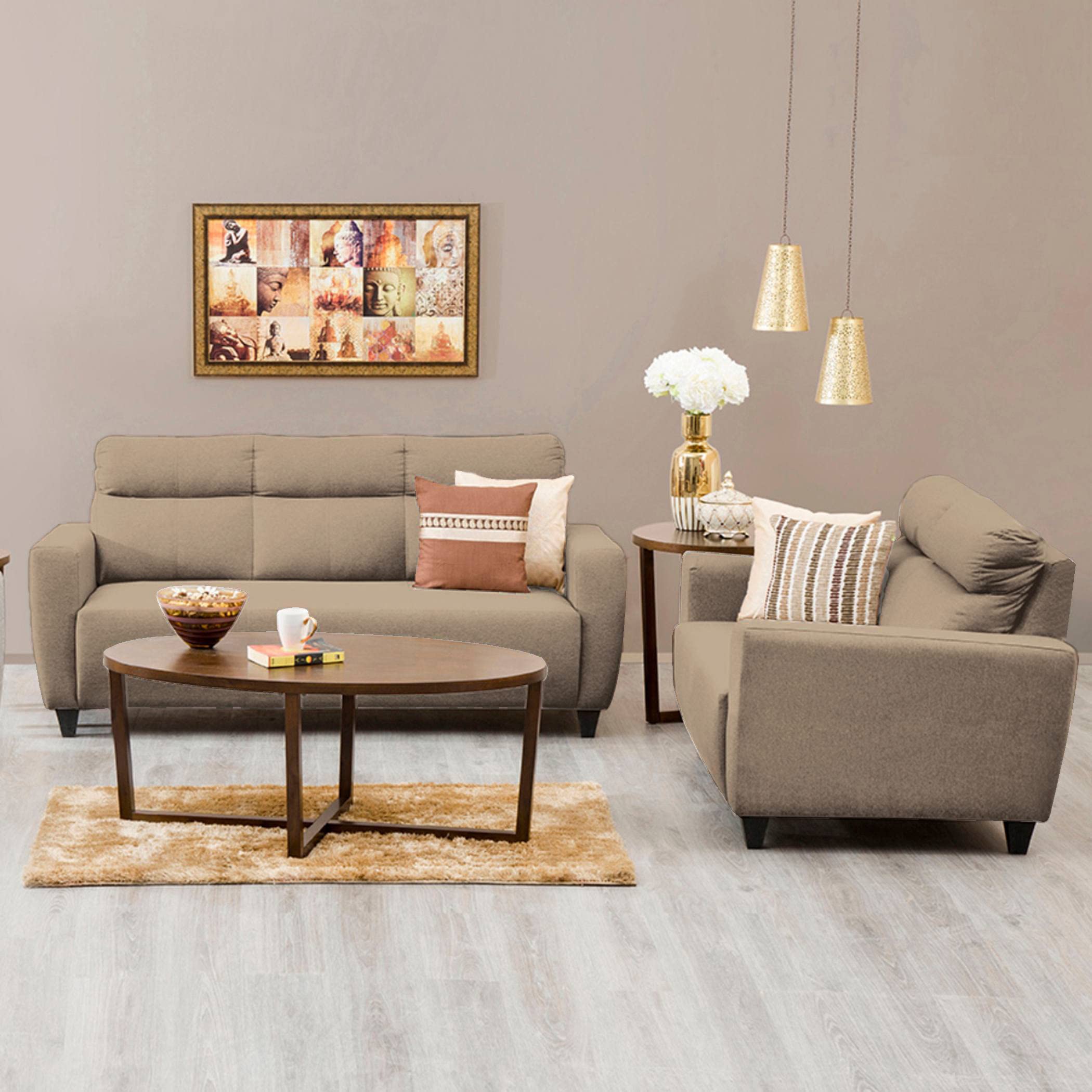 Home Centre 5 Seater Helios Emily Fabric Sofa Set| Fabric Sofa Set| (Beige) |1 Year Warranty