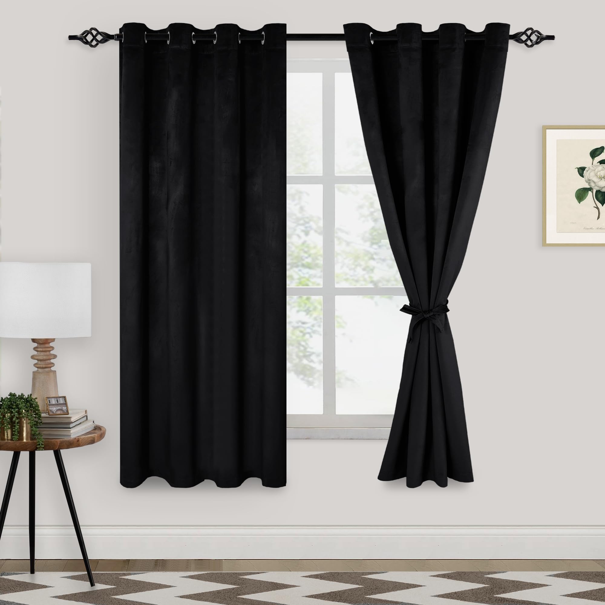Xwzo Velvet Curtains 63 Inches Long - Light Blocking Noise Reducing Grommet Window Curtain Panels For Bedroom/Farmhouse/Patio Do
