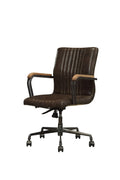 HomeRoots Top Grain Leather, Metal, 22 X 26 X 35-3 Distressed Chocolate Top Grain Leather Executive Office Chair