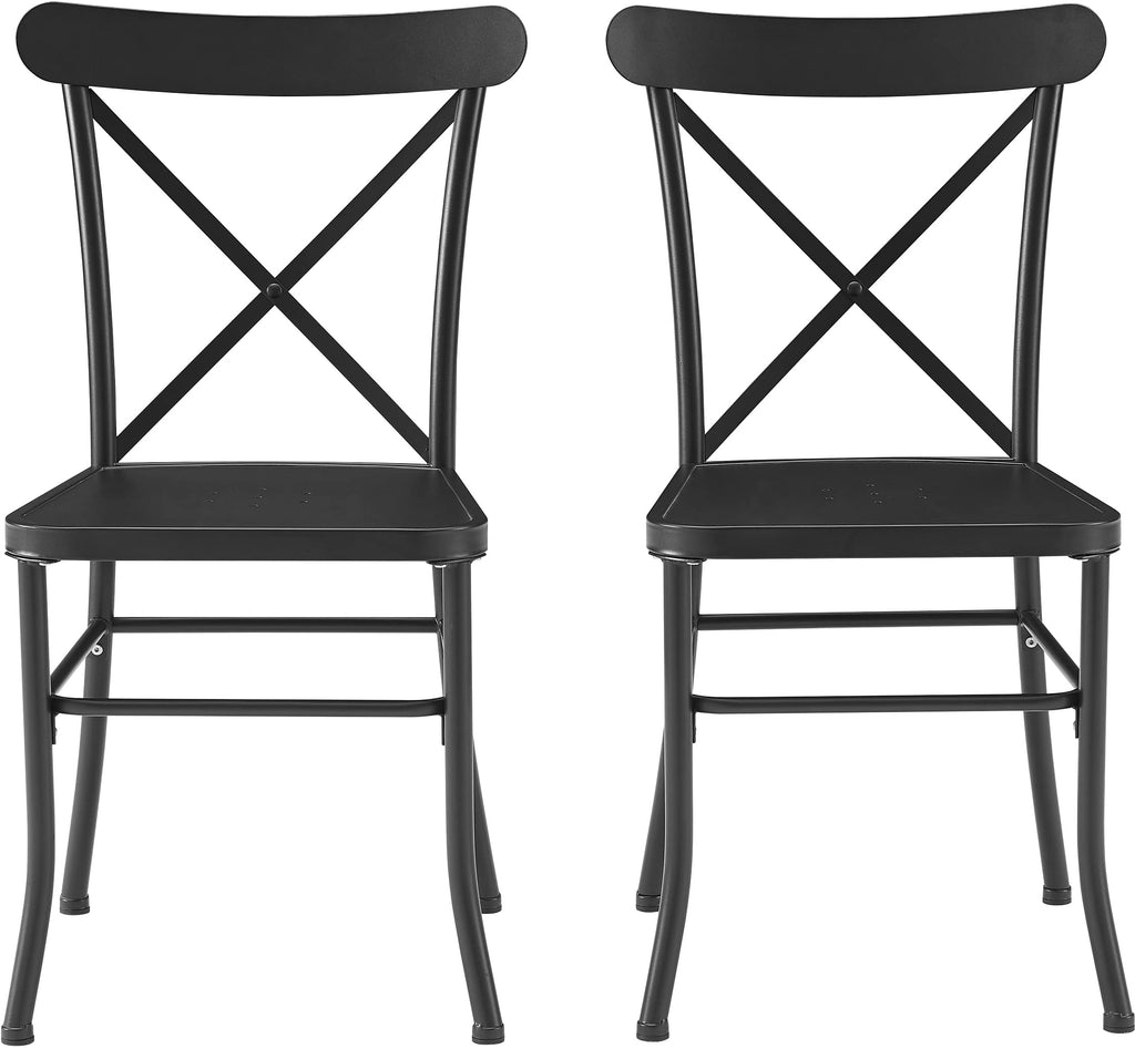Crosley Furniture Astrid 2-Piece Indoor Outdoor Chair Set, Dining Chairs for Kitchen, Patio, Porch, Deck, Matte Black