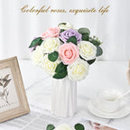Bleum Cade 16Pcs Artificial Flowers Fake Roses With Stems, Ivory White Boxed Foam Roses For Diy Bouquets Centerpieces Wedding Pa
