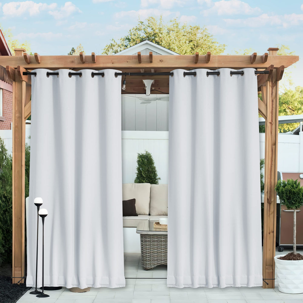 Nicetown 2 Panels Outdoor Curtains With Grommet & Back Tab On Top And Bottom For Patio Waterproof, Windproof Privacy Sound & Lig