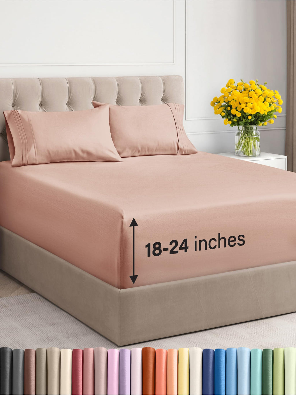 Extra Deep Pocket King Sheets - 4 Piece Breathable & Cooling Bed Sheets - Hotel Luxury Bed Sheet Set - Soft, Wrinkle Free & Comfy - Easily Fits Extra Deep Mattresses - Deep Pocket Mauve Sheets Set