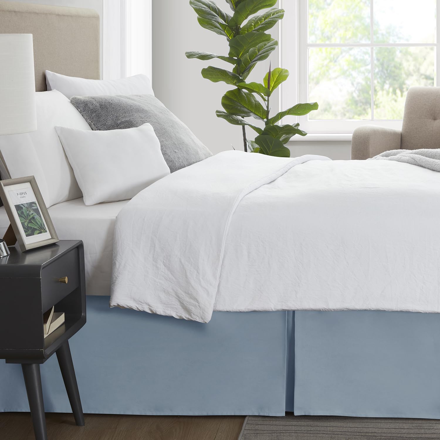 Nestl Stone Blue Bed Skirt Cal King Size - Cal King Bed Skirt 14 Inch Drop - Brushed Microfiber Bed Skirts - Hotel Quality Pleated Bed Skirt - Shrinkage & Fade Resistant