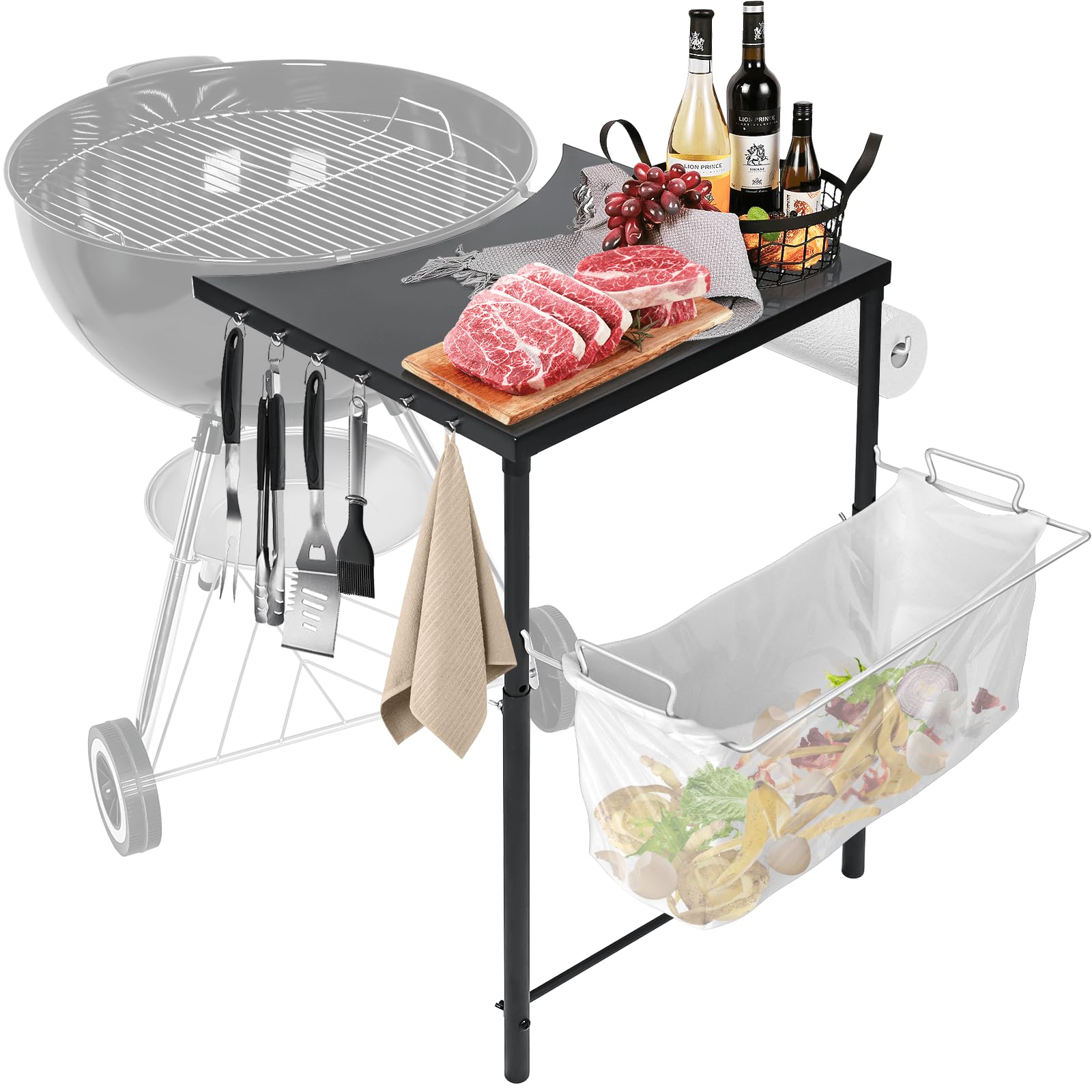 Grill Side Table For Weber Kettle 18/22/26, Weber Smokey Mountain 18/22 Grill, Grill Work Table For Weber Master Touch, Premium,