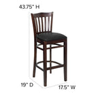 Flash Furniture HERCULES Series Vertical Slat Back Walnut Wood Restaurant Barstool - Black Vinyl Seat