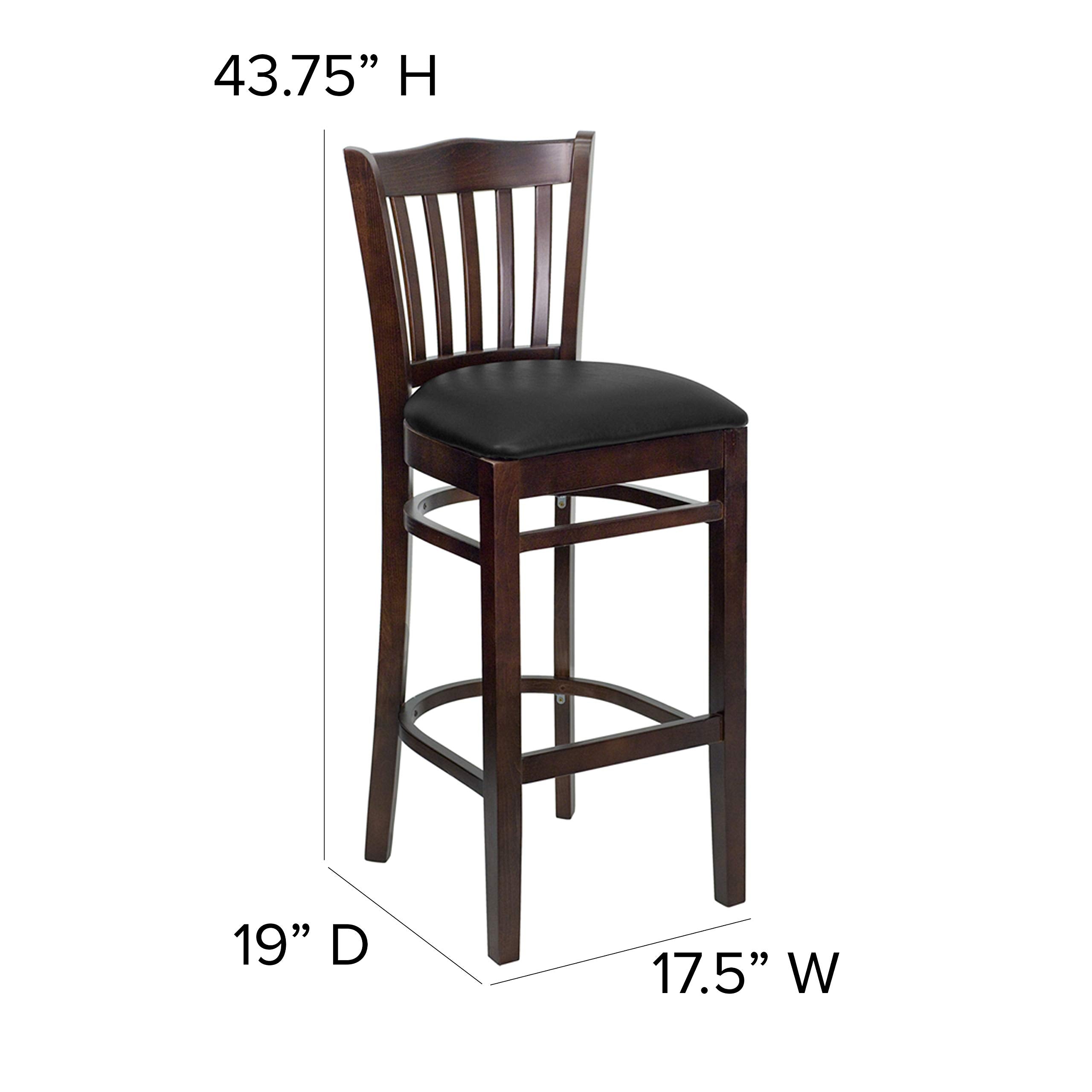 Flash Furniture HERCULES Series Vertical Slat Back Walnut Wood Restaurant Barstool - Black Vinyl Seat