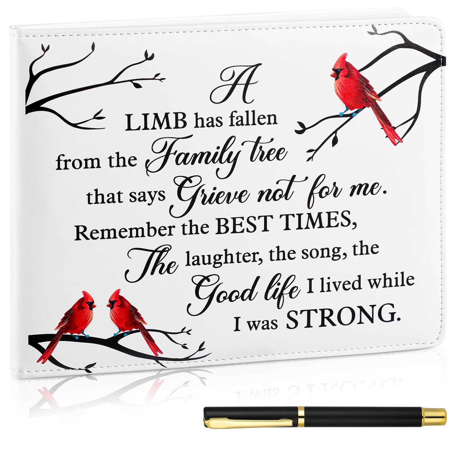 Patelai Funeral Guest Book with Pen Memorial Service Celebration of Life Sign in Book for Funeral Leather Cardinal in Loving Mem