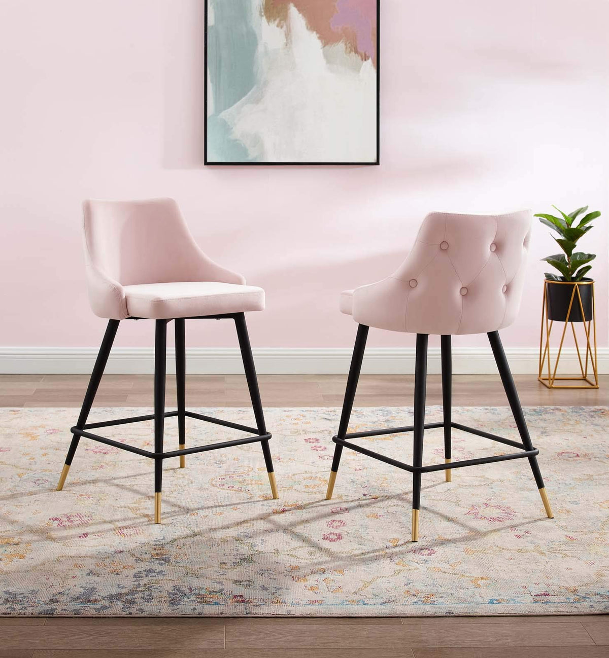 Modway Adorn Performance Velvet Counter Stool Set Of 2, Pink