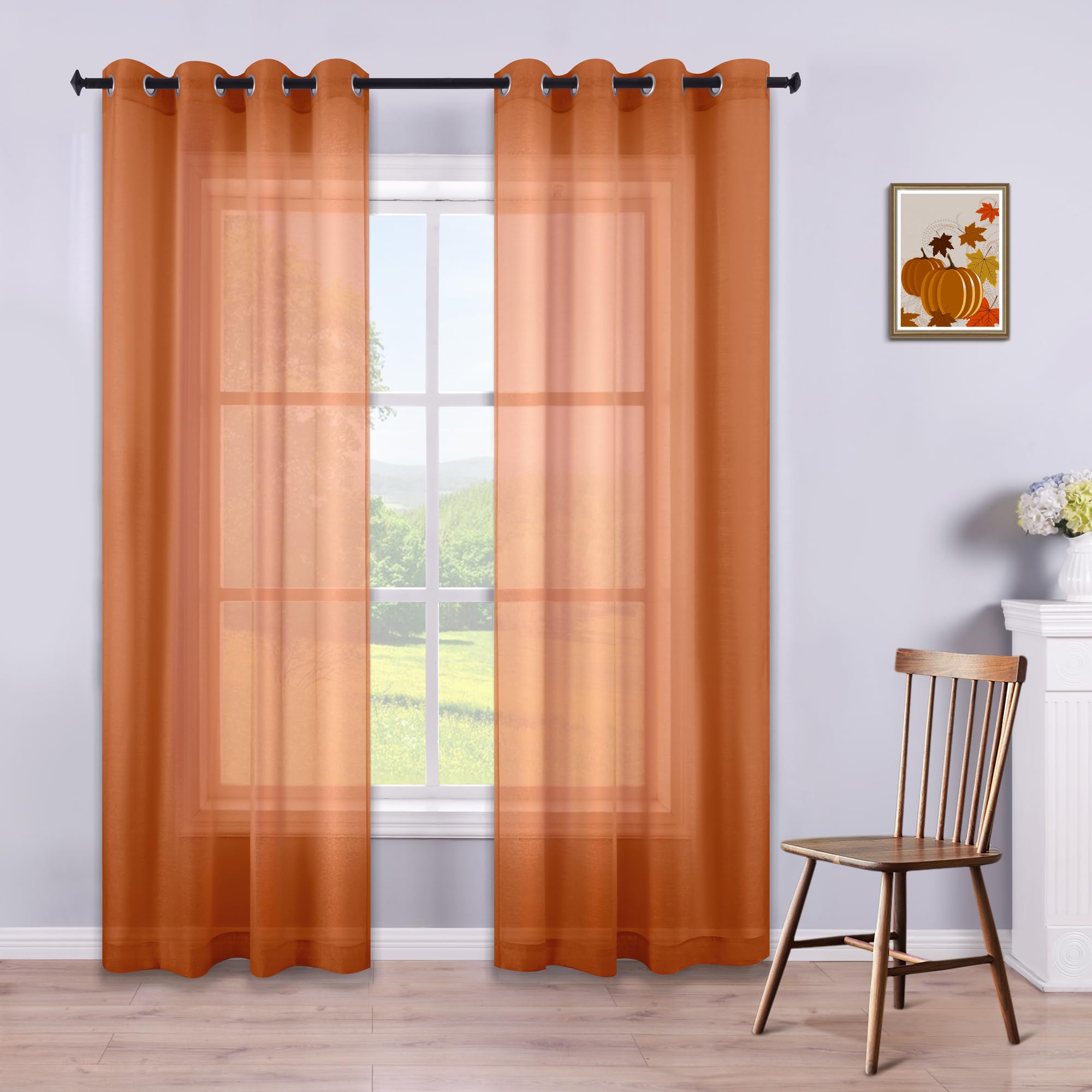 Burnt Orange Curtains 96 Inches Long for Living Room Bohemian Autumn Boho Fall Decor Set of 2 Panels Grommet Faux Linen Semi She