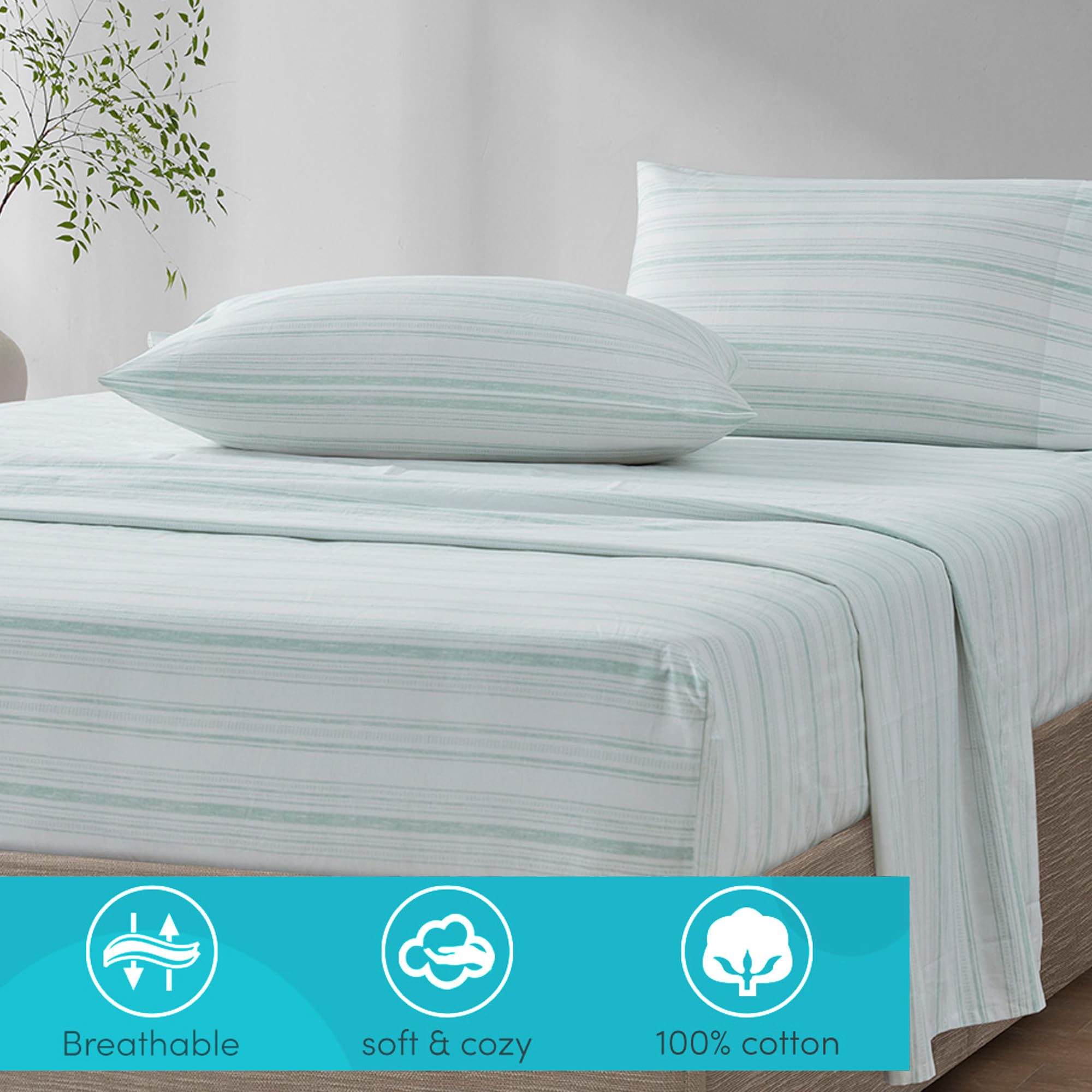 Comfort Spaces 100% Cotton Sheet Set Breathable, Lightweight, Soft With 14' Elastic Pocket Fits Up To 16' Mattress, All Season Cozy Bedding, Matching Pillow Case, Cal King Good Vibes 4 Piece