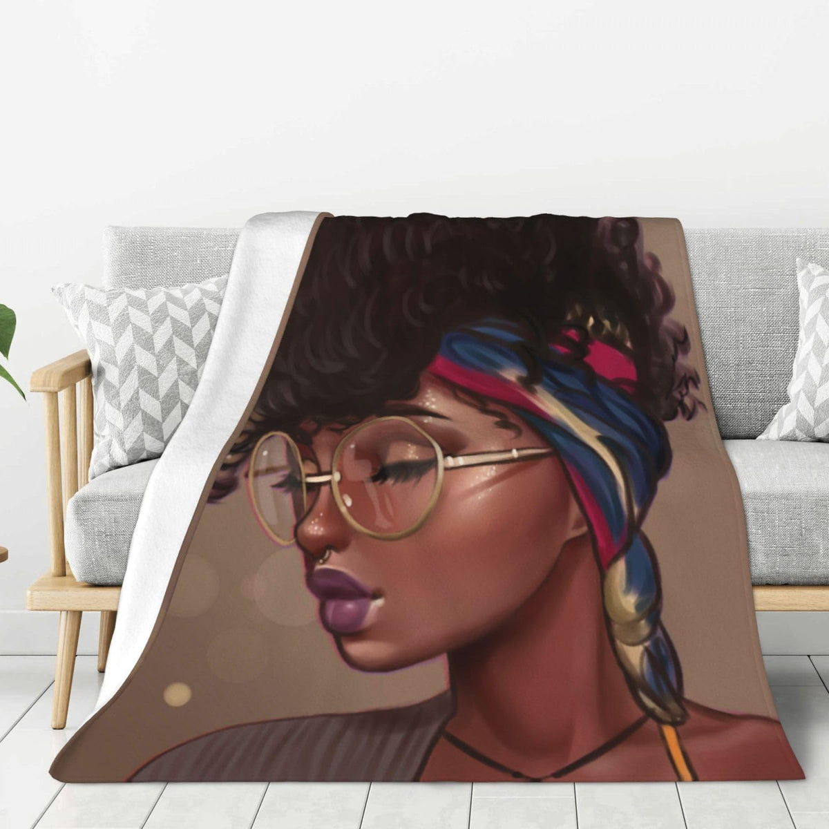 Abucaky African American Black Girl Fleece Throw Blanket Ultra Soft Cozy Afro Woman Decorative Flannel Blanket For Home Bed Couc