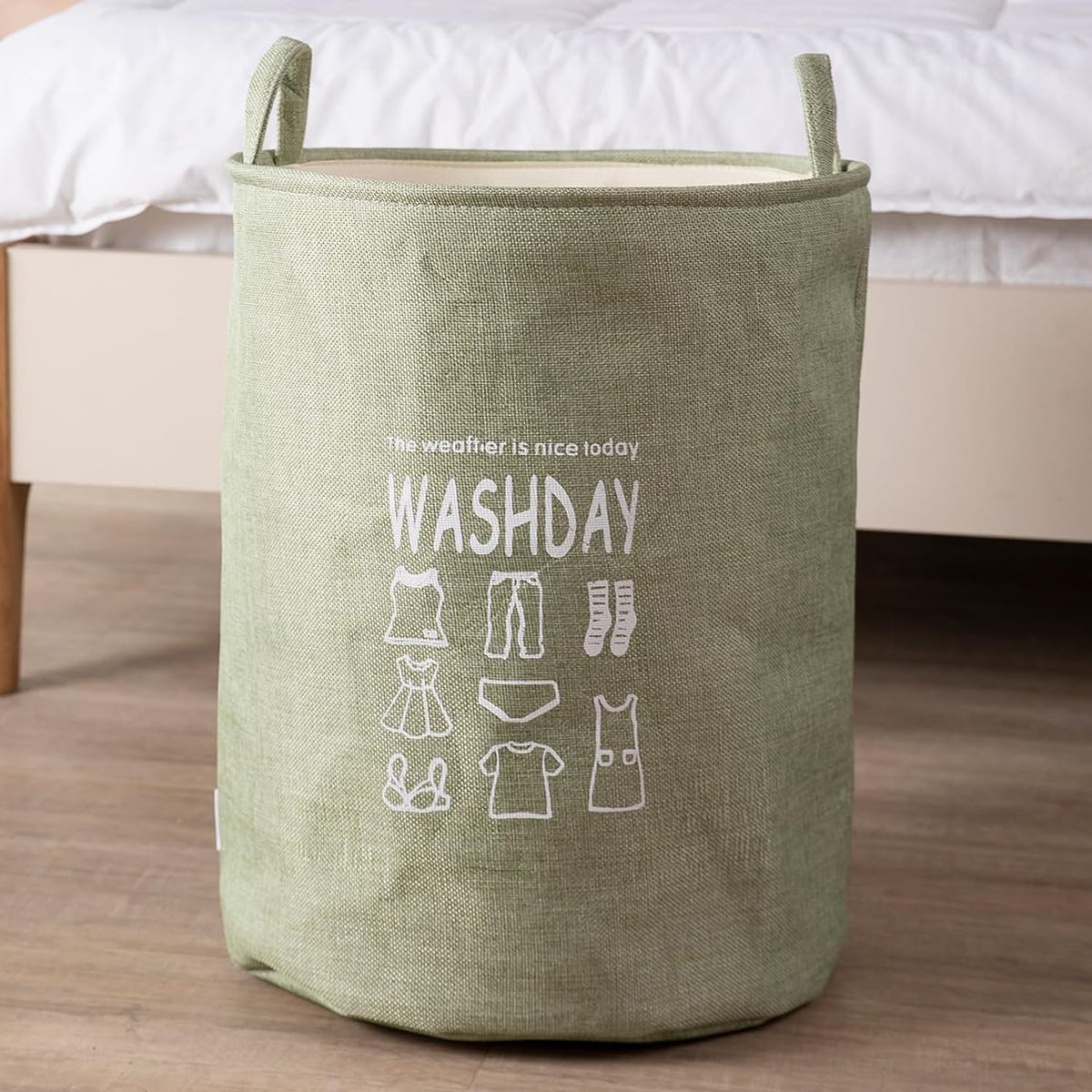 HOKIPO Folding Laundry Basket for Clothes, Round Collapsible Storage Basket  43 LTR, Green (AR2650)(Jute)