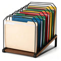 9 Section Inclined Vertical Desk File Organizer, Metal Frame and Wood Base