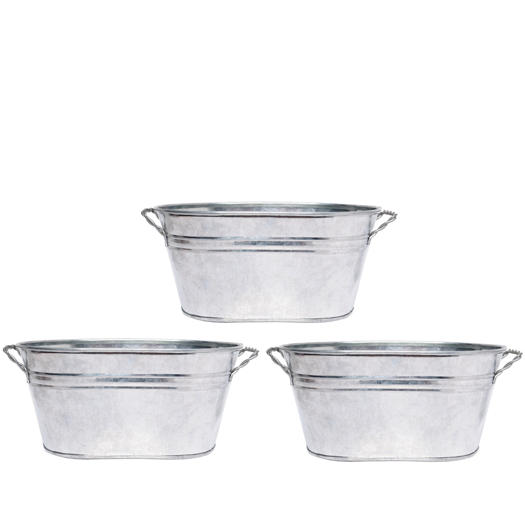 Hosley Set Of 3 Galvanized Oval Planters 8 Inches Long With Handles, Rustic Charm For Indoor And Outdoor Gardening D  Cor