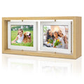ZEEYUAN 4x6 Desk Picture Frame Rotating 4x6 Floating Photo Frame Wooden Double Side Frame Tabletop for Office Home Decor