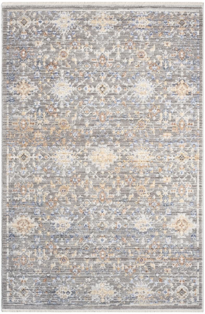 HomeRoots 533452 3 x 5 ft. Ivory Blue & Gray Oriental Power Loom Distressed Rectangle Area Rug