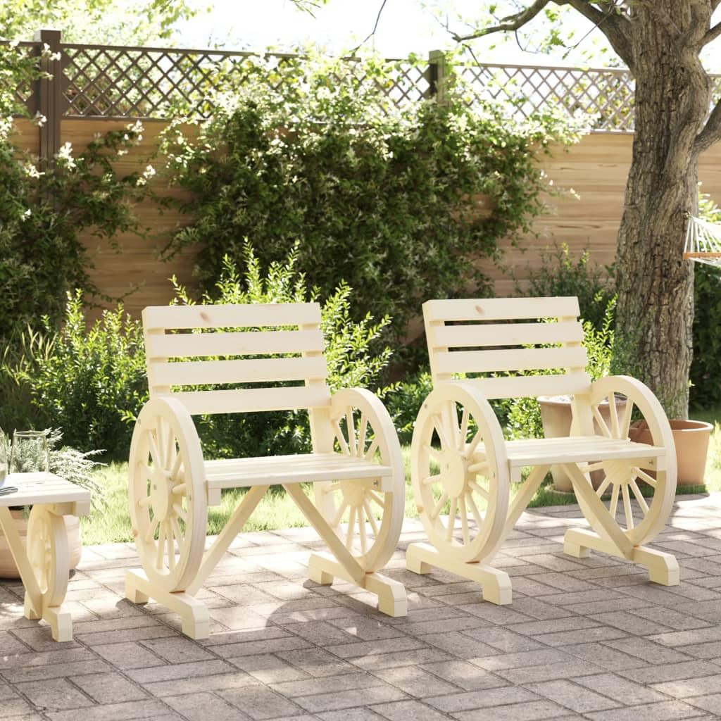vidaXL Patio Chairs Set of 2-22.8""x22.8""x30.9"" Brown Solid Wood Fir Seating with Wagon Wheel Armrest for Garden, Terrace, 365101