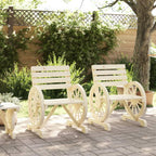 vidaXL Patio Chairs Set of 2-22.8""x22.8""x30.9"" Brown Solid Wood Fir Seating with Wagon Wheel Armrest for Garden, Terrace, 365101