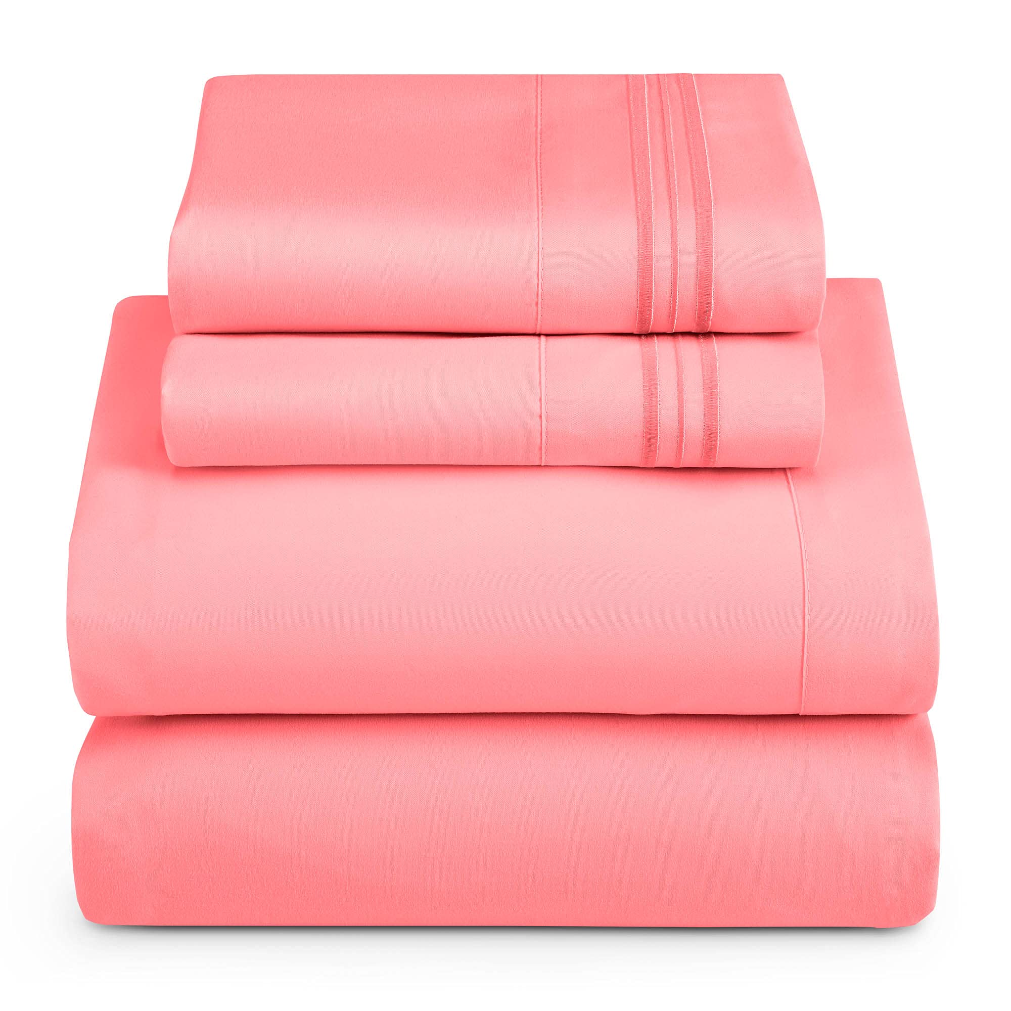 Hearth & Harbor King Size Sheets - 4 Piece Bed Sheet Set, Hotel Luxury Double Brushed Bed Sheets - Extra Soft Bedding Sheets & Pillowcases, King, Coral Pink