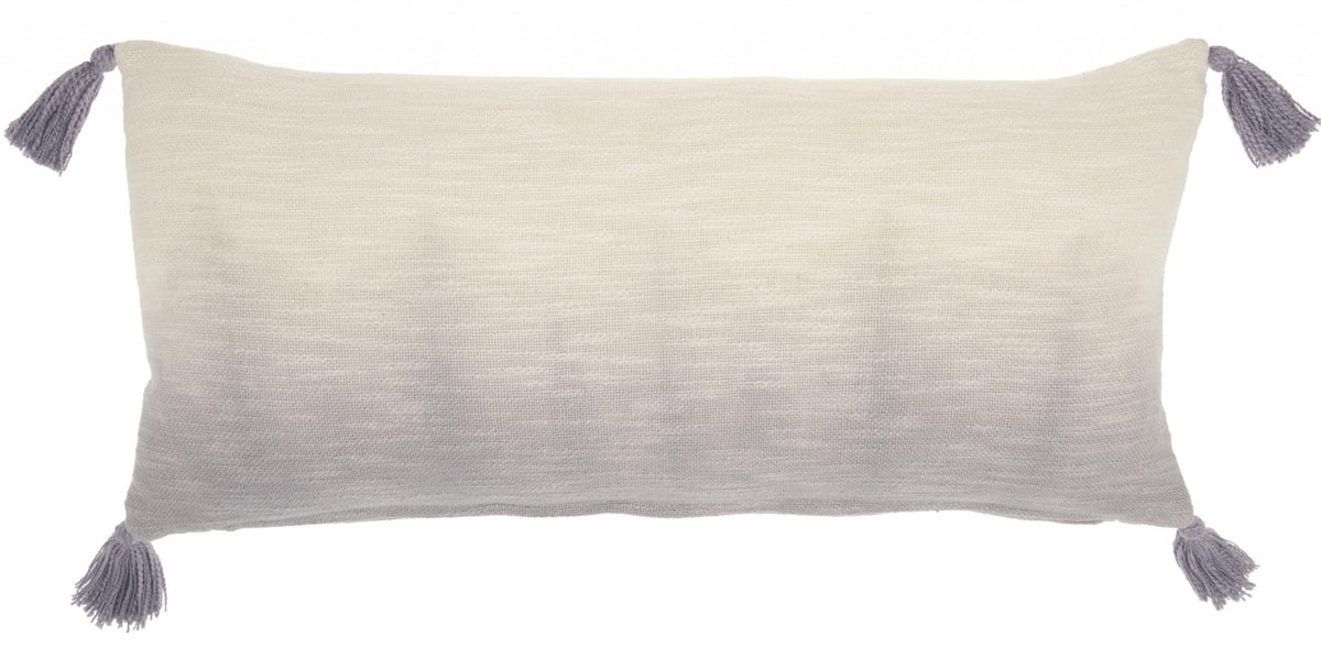 HomeRoots Multicolor Cotton Gray Ombre Tasseled Lumbar Pillow