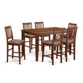 East West Furniture DUVN7H-MAH-C 7 Piece Kitchen Counter Set Consist of a Rectangle Dining Table and 6 Linen Fabric Dining Room Chairs, 36x60 Inch, Mahogany