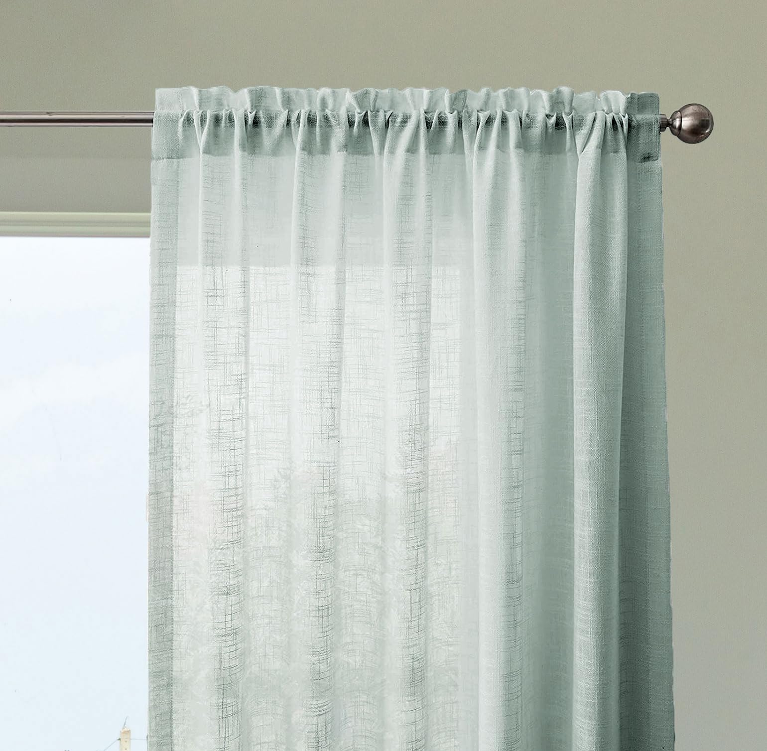 Homemonde Linen Textured Sheer Curtains For Window Semi Transparent 5 Feet Long Panels Set For Home Decoration, Solid Silver Gre