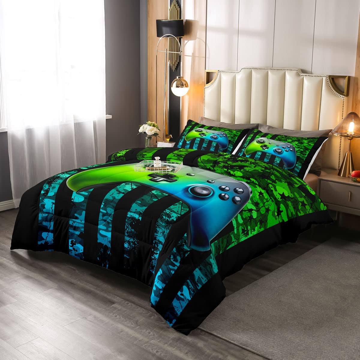 Gamer Bedding Sets For Boys American Flag Comforter Set Twin Size Gaming Comforter Military Camo Retro Down Comforter Kids Game