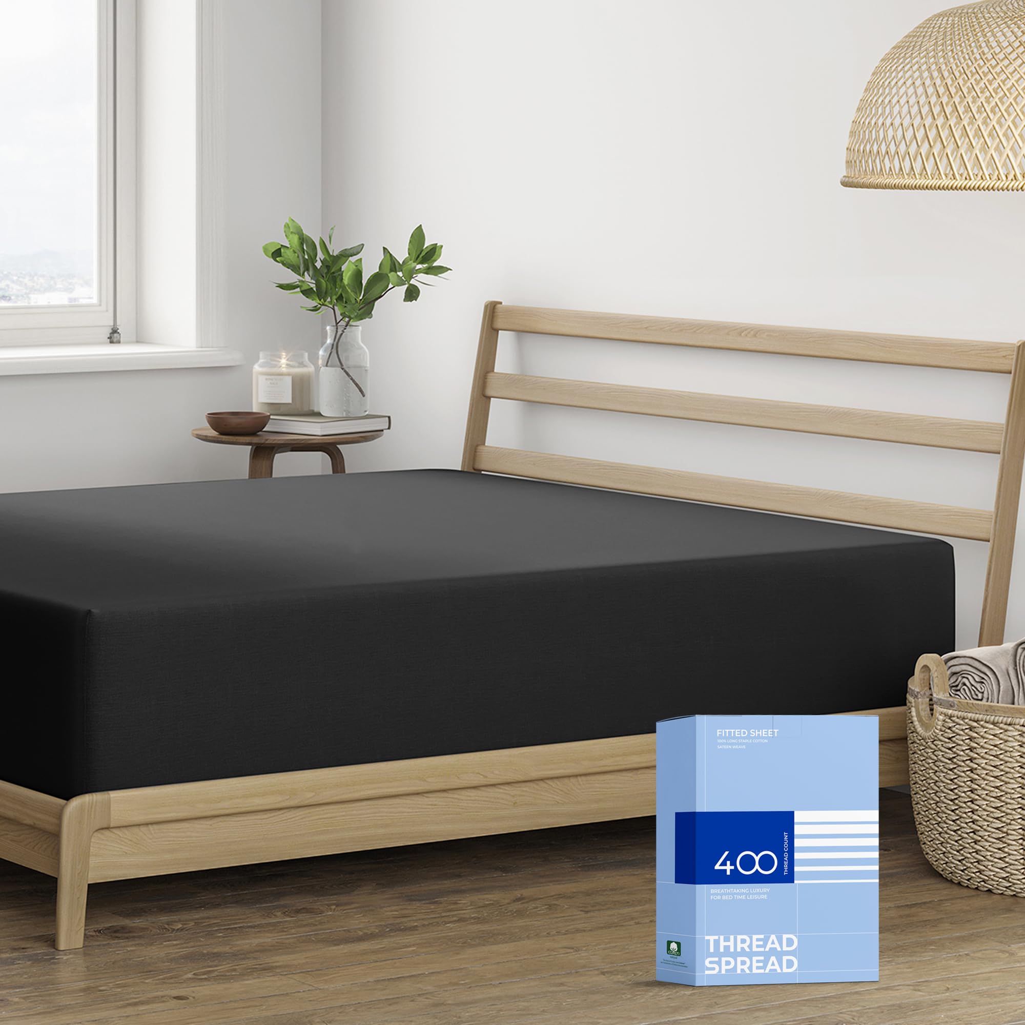 Thread Spread King Size Fitted Sheet Only - 100% Cotton 400 Thread Count Deep Pocket King Fitted Sheet, 100% Cotton Fitted Sheet