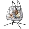 Double Hanging Egg Chair Wth Stand, Patio Hammock Swing Chair With Cushion Loveseat For Bedroom, Balcony, Garden, Indoor, Outdoo