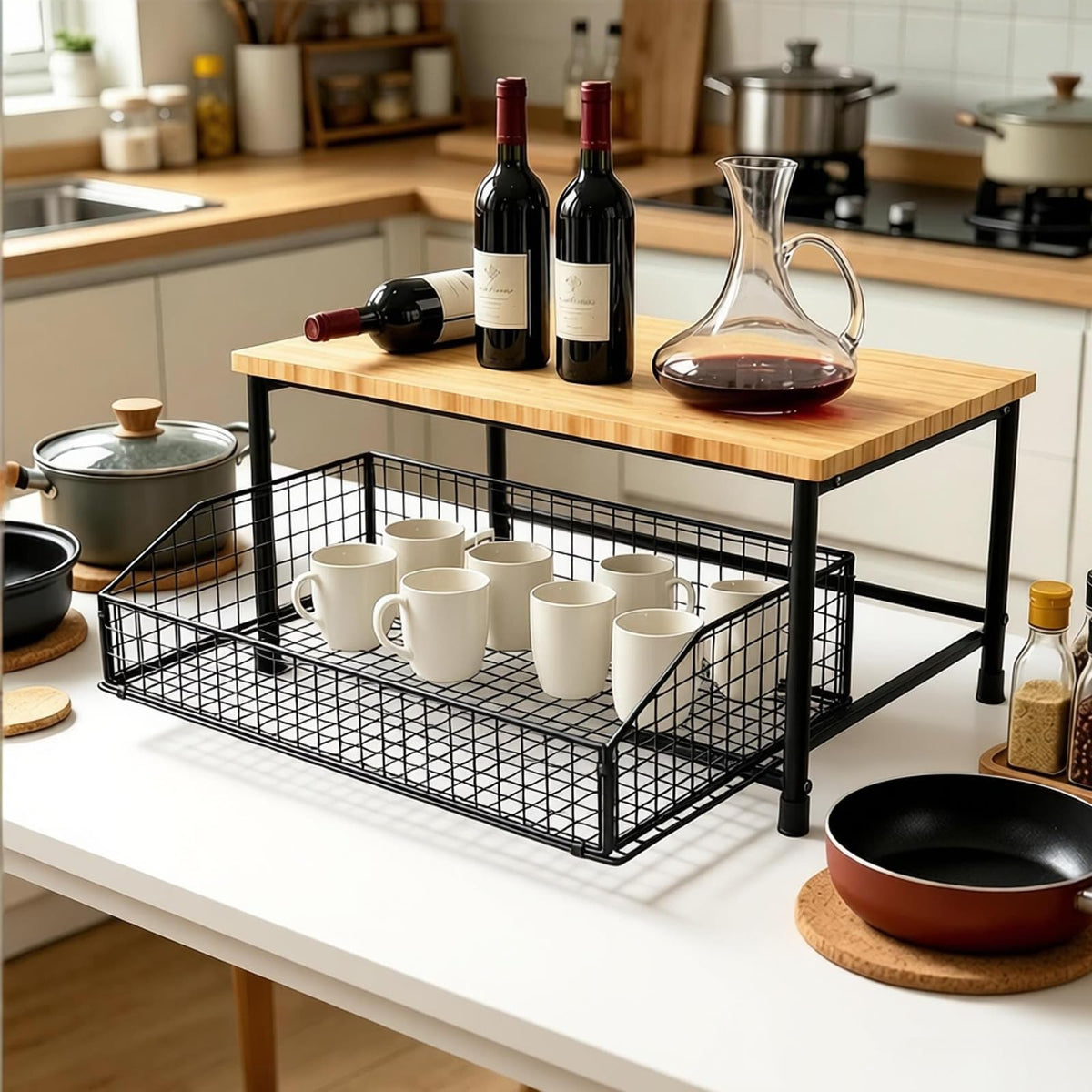 HYLMMDA Microwave Stand, Kitchen Counter Top Organizer (Black)
