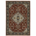 HomeRoots 508084 6 x 9 ft. Red Ivory Blue Navy Gold & Gray Oriental Power Loom Stain Resistant Rectangle Area Rug with Fringe