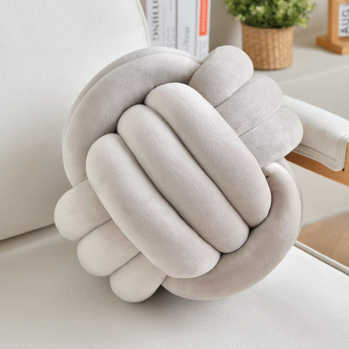 Lusjnge Decorative Throw Knot Pillow Ball For Home Chair Sofa Couch Bed Aesthetic Round Velvet Knotted Pillow Cushion (Gray, 11