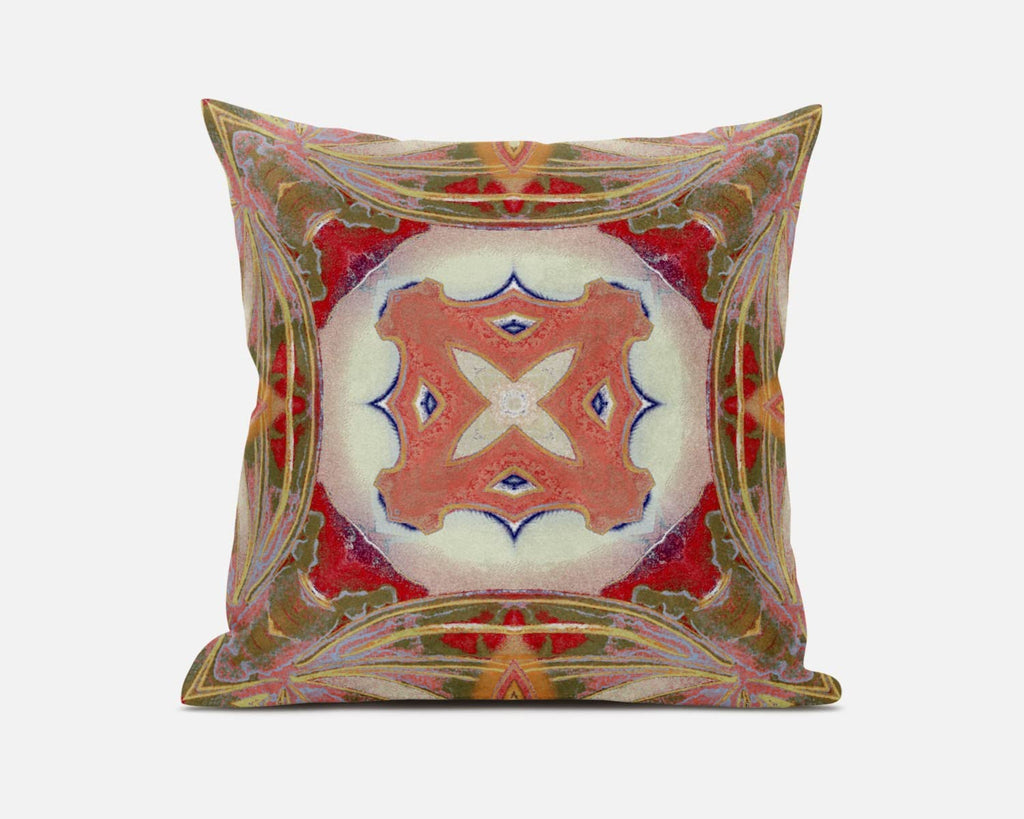 HomeRoots Muted Green Pink Peach Red 18â€ Peach Green Geo Tribal Suede Throw Pillow