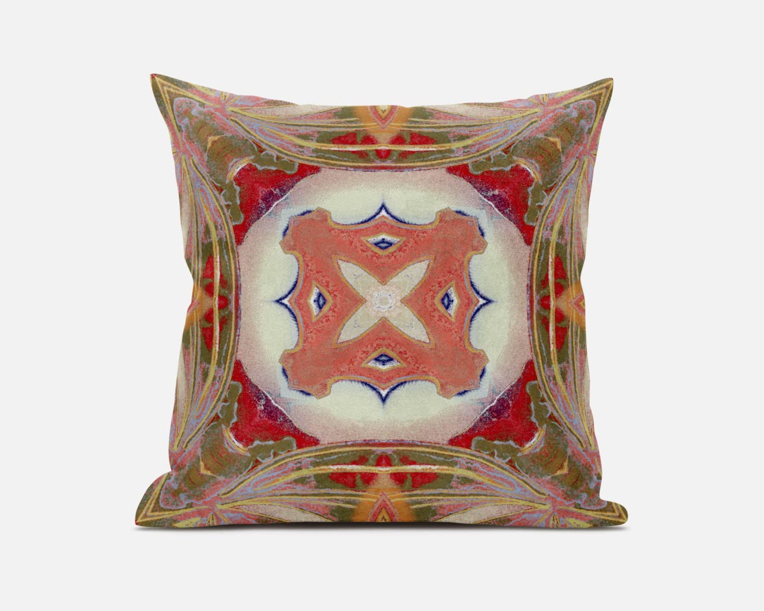 HomeRoots Muted Green Pink Peach Red 18â€ Peach Green Geo Tribal Suede Throw Pillow