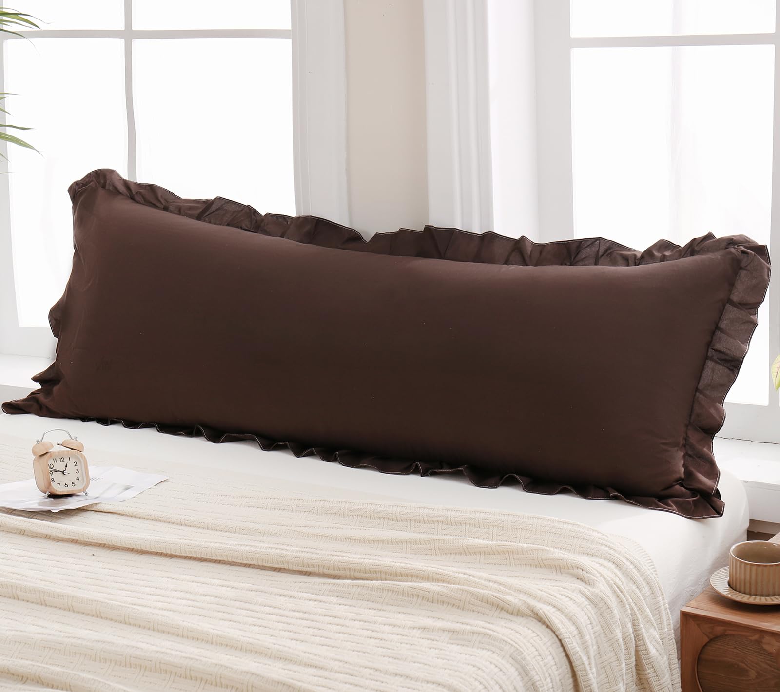 Merryword Dark Brown Body Pillow Cover 20X54Inches Chocolate Long Pillowcase Ruffled Body Pillowcases Cute Pillowcase Pillow Sha